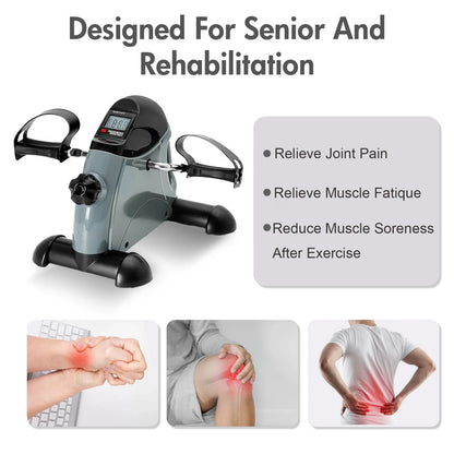 Mini Under Desk Pedal Exerciser Bike Multi-Function Motorized Digital With LCD Screen Display for Leg Arm and Knee for Elderly