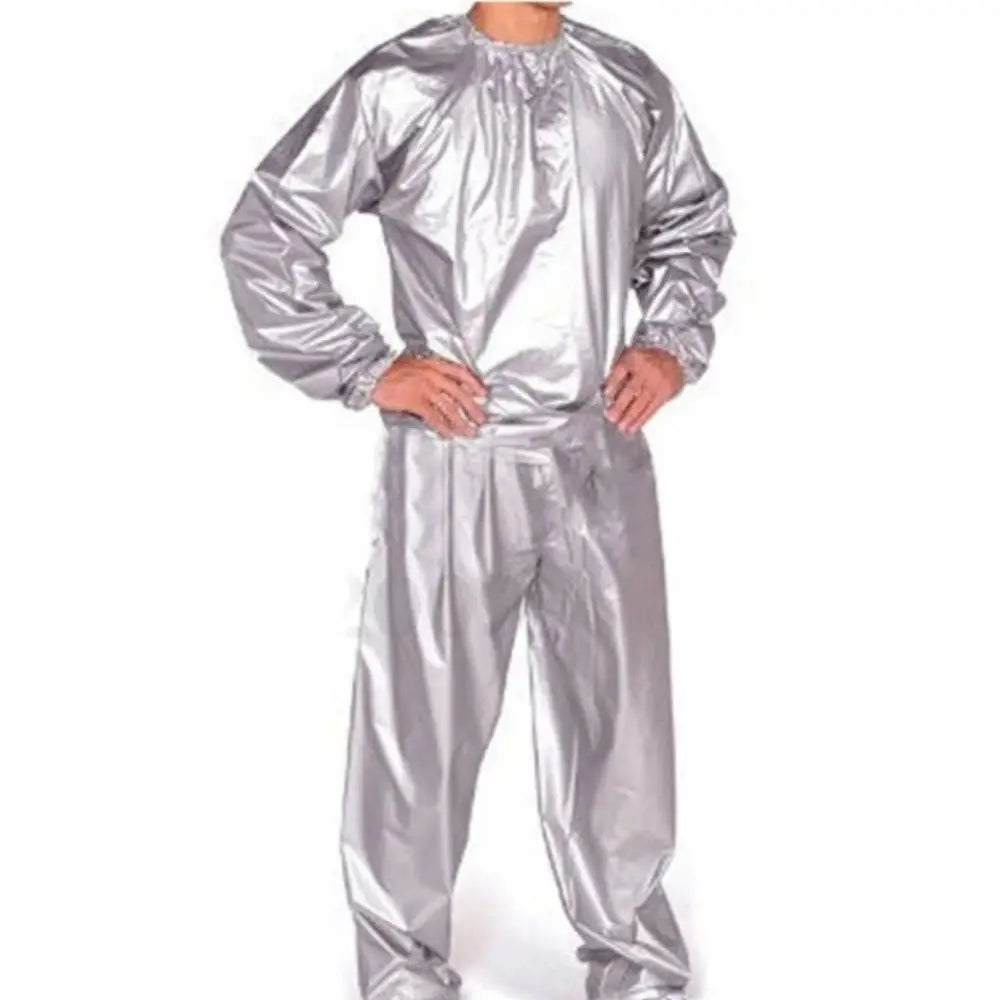 Sport Suit Men Women PVC Sauna Suit Long Sleeve Elastic Waist Summer Men's Top Pants Set Sweat Suit Weight Loss Fitness Clothing