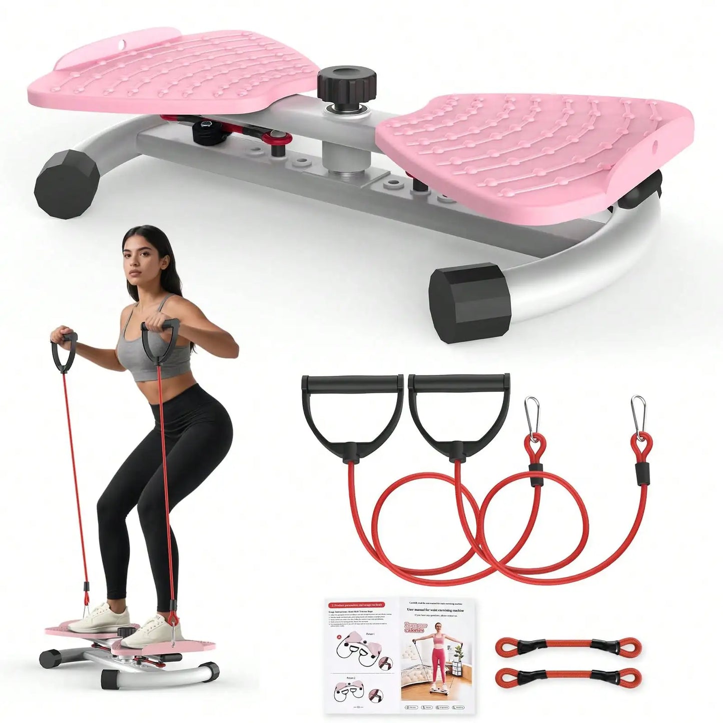 Adjustable‑Resistance Twist Stepper for Home Workout, Mini Stair Step Exercise Machine with Resistance Bands, Quiet Fitness Pedal Trainer for Legs, Hip, Waist & Full‑Body Training