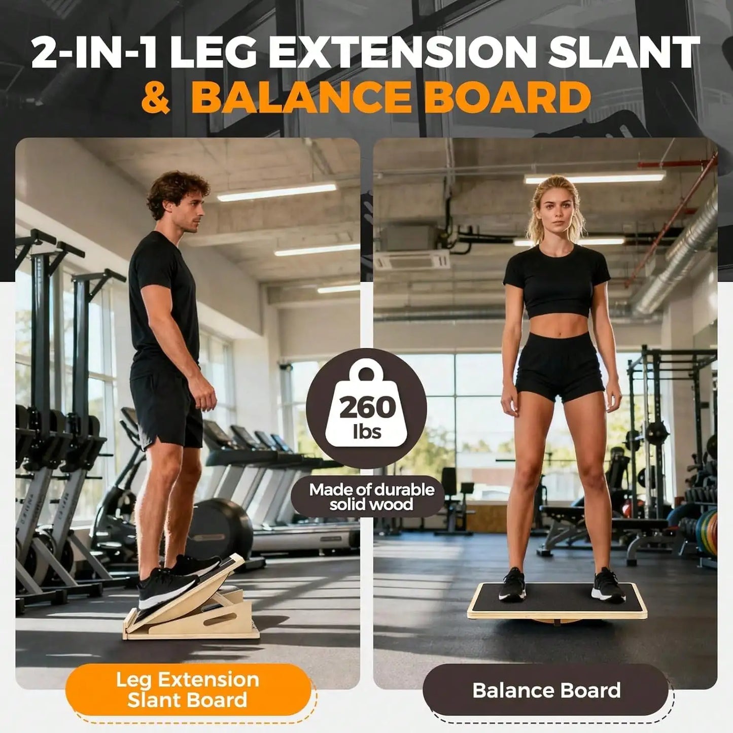 2 in 1 Wooden Balance Board & Calf Stretcher Slant Board, Adjustable Incline Ankle Stretch Board, Anti-Slip Wobble Board , Foot Heel Stretch, Leg Strength Training