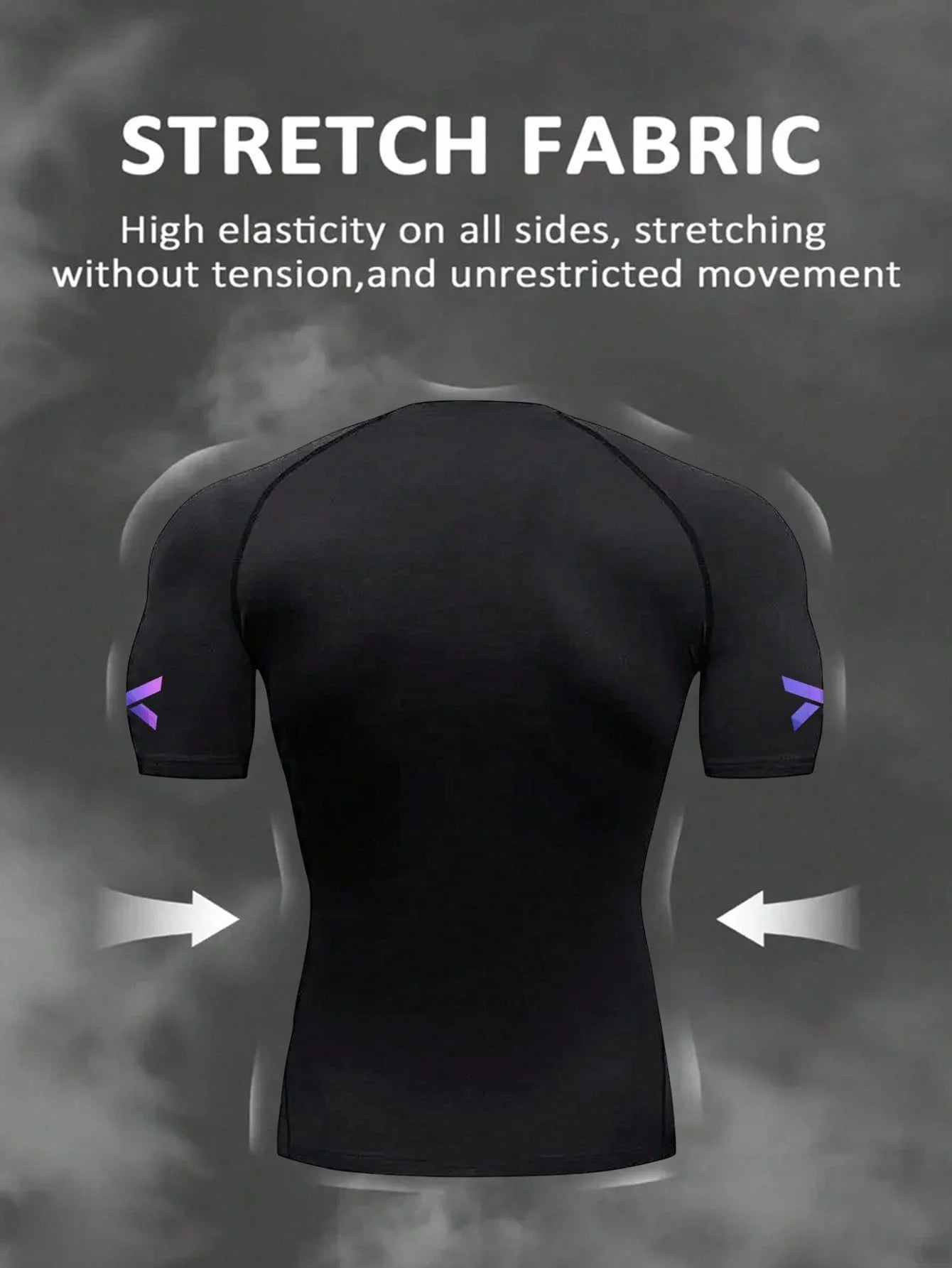 Men's Purple Gradient Compression Shirt, 4-Way High Stretch Quick Dry Tee, Moisture Wicking Slim Fit Top for Gym, Running, Fitne