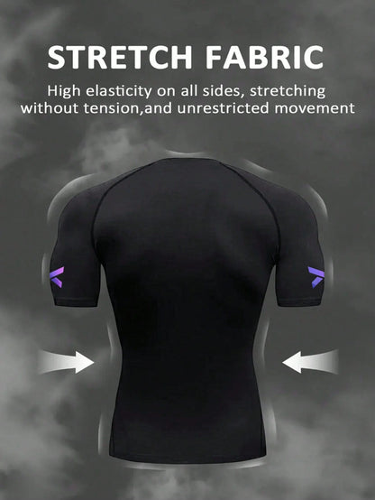 Men's Purple Gradient Compression Shirt, 4-Way High Stretch Quick Dry Tee, Moisture Wicking Slim Fit Top for Gym, Running, Fitne