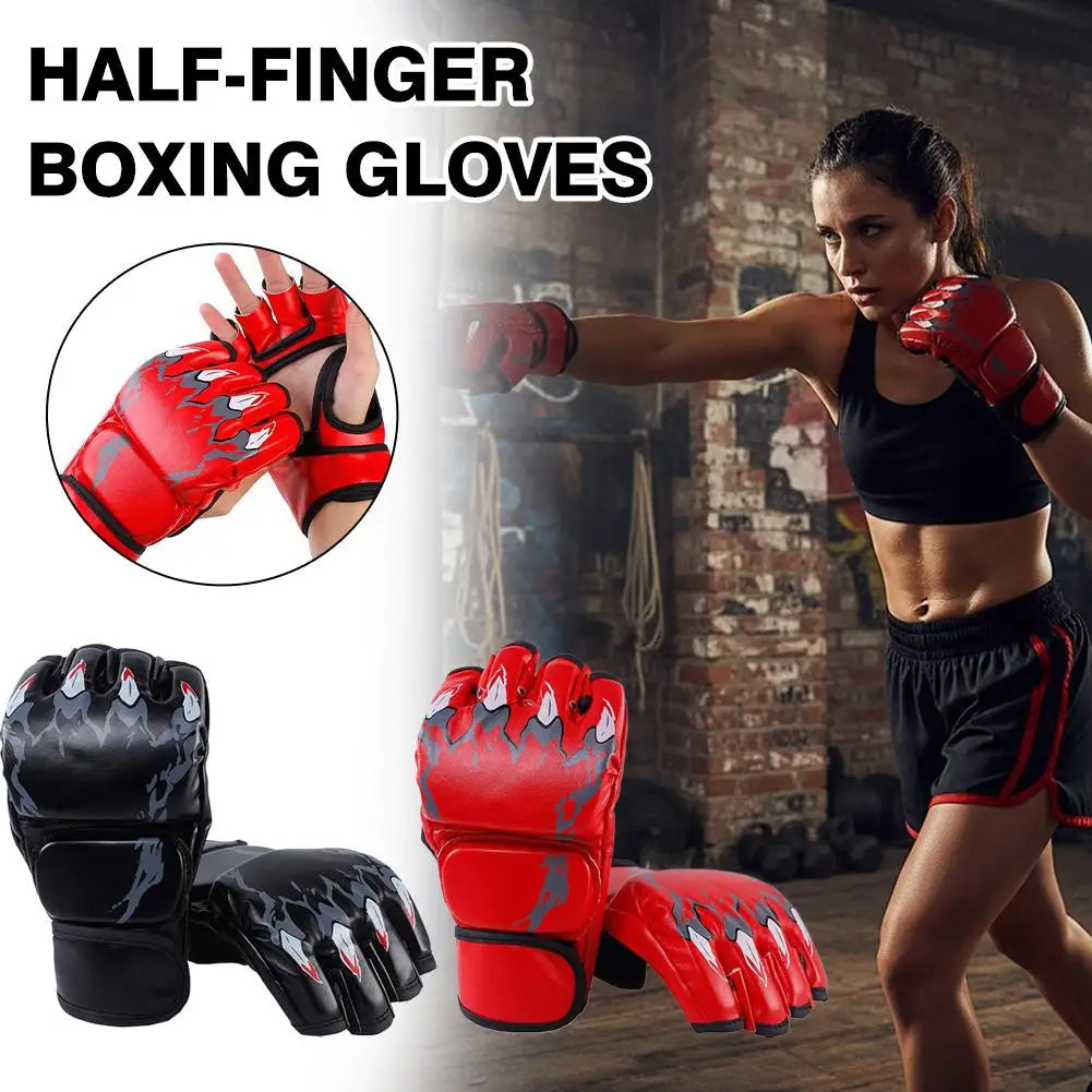 Kick Boxing Gloves MMA Gloves Muay Thai Training Boxer Fight Equipment Half Mitts PU Leather Black Boxing Equipmen