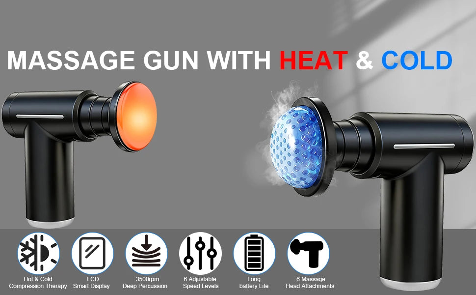 Deep Tissue Massage Gun with Heat Cold 6 Speeds Handheld Percussion Massager Fascia Gun For Body Back Neck Leg Massage Tools