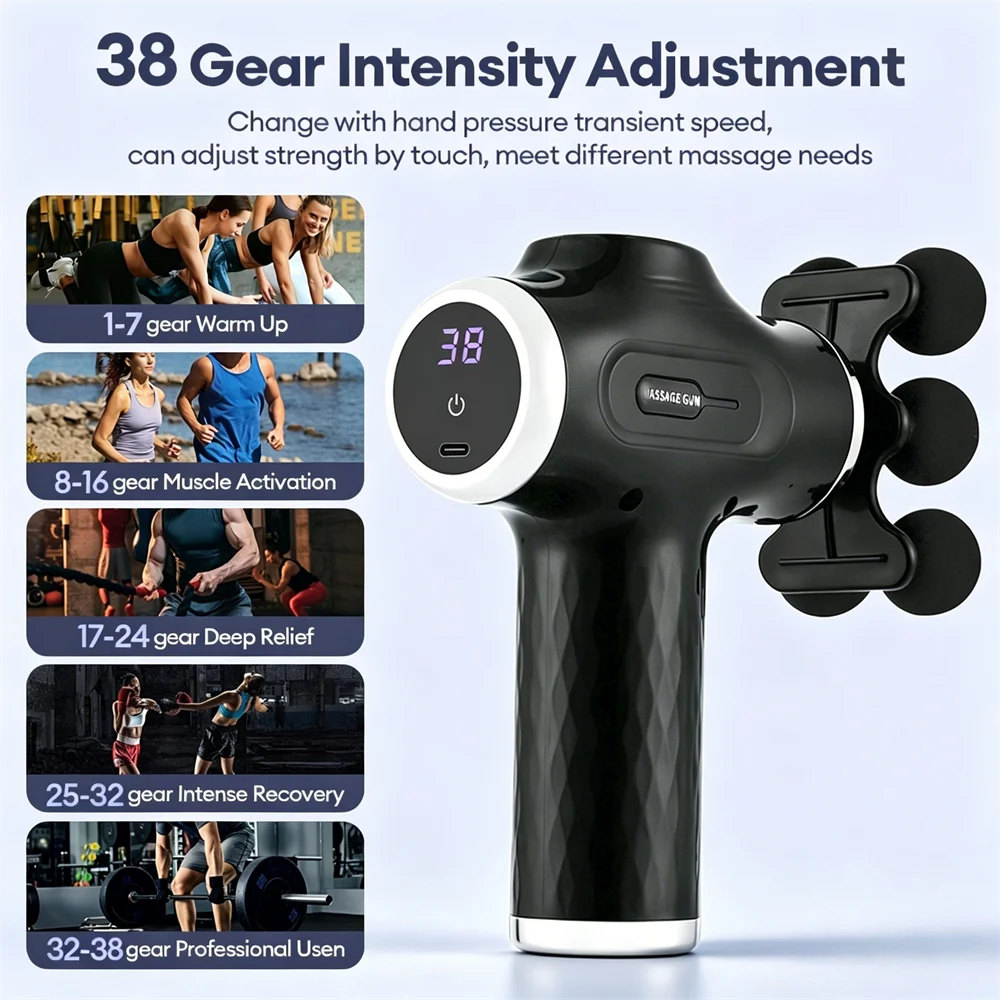 Mini 6-Heads Fascia Gun 38 Level High Frequency Vibration Body Massage Gun Muscle Relaxation Shoulde Waist Back Leg Arm Massager