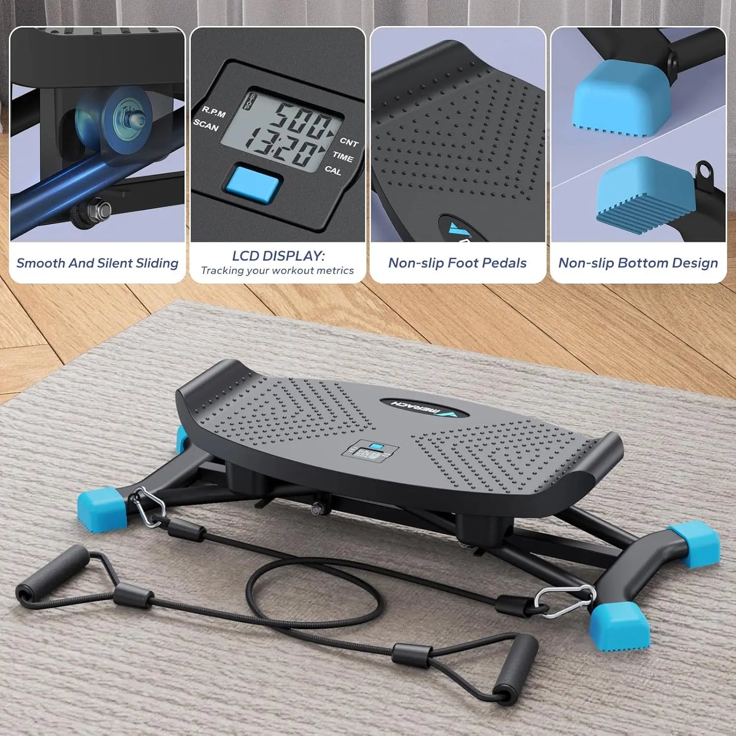Home Exercise Mini Stairmaster Machine Full Body Workout Slide Steppers Resistance Bands 300 LBS Loading ABS Fitness Equipment