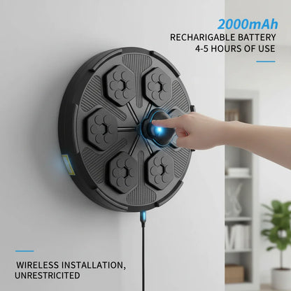 Smart Bluetooth Music Boxing Machine with Gloves, Wall Mounted Electronic Punching Target with LED Lights & Built-in Speaker, 2000mAh Rechargeable for Home Gym Training, Black
