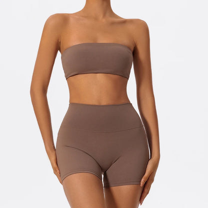 Summer Two Piece Fitness Sports Set Women Workout Yoga Outfit Strapless Bra Woman 2Ps Gym Crop Top Deportivos Mujer Gym Suits