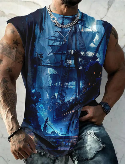 Men's Fitness Clothing 3D Phoenix Printed Sleeveless Shirt Running Sports Undershirt Mens Quick-Drying Bodybuilding Bottom Shirt