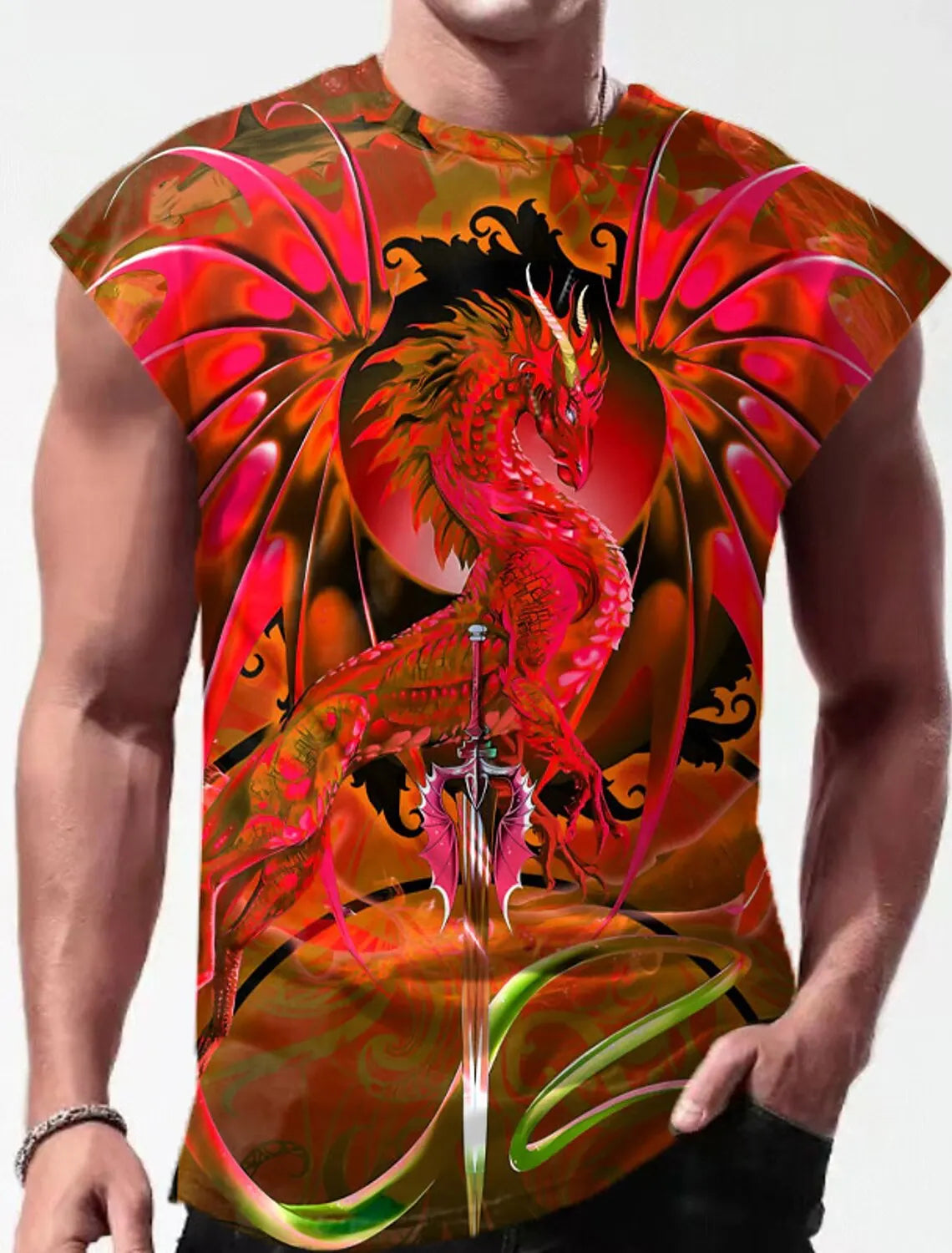 Outdoor Sacred Beast Phoenix Print Sports Quick Dry Sleeveless Breathable Vest Men's Clothing Fashion Four Seasons Y2K Fnaf Gym