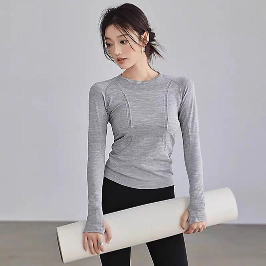 Yoga Clothes for Women, Sports Tops, Round Neck, Seamless, Slim, Running Shirt Fitness Workout Long Sleeves Gym T Shirt, Winter