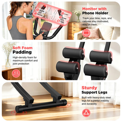 Relife Sports Dual Split‑Track Ab Machine, Foldable Core Trainer for Home Fitness, 5‑Level Adjustable Resistance Workout Equipment, 440 LBS Capacity with LCD Display