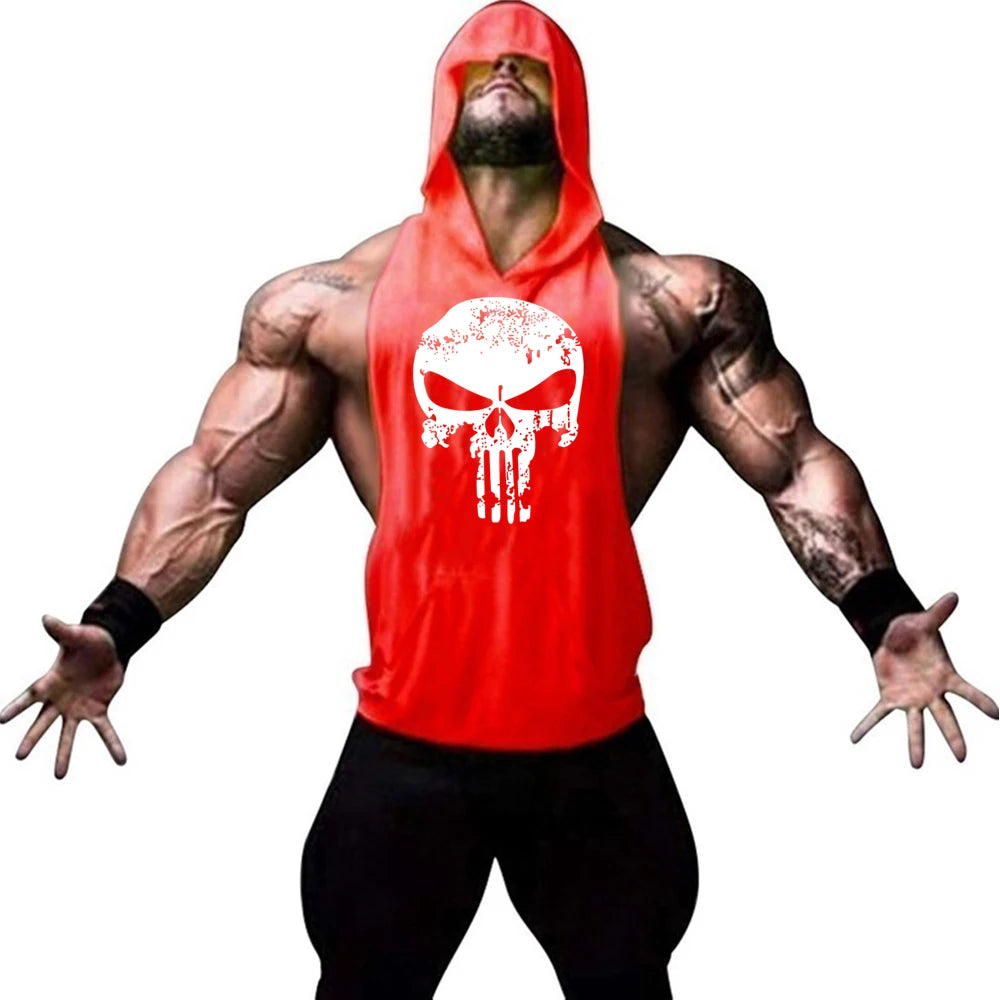 Fashionable and trendy men's summer personalized printed gym exercise and leisure comfortable and refreshing hooded vest