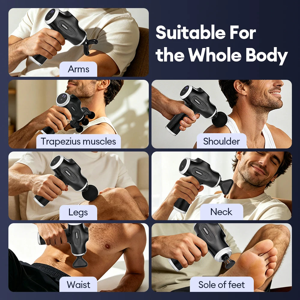 Mini 6-Heads Fascia Gun 38 Level High Frequency Vibration Body Massage Gun Muscle Relaxation Shoulde Waist Back Leg Arm Massager