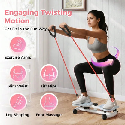 Adjustable‑Resistance Twist Stepper for Home Workout, Mini Stair Step Exercise Machine with Resistance Bands, Quiet Fitness Pedal Trainer for Legs, Hip, Waist & Full‑Body Training