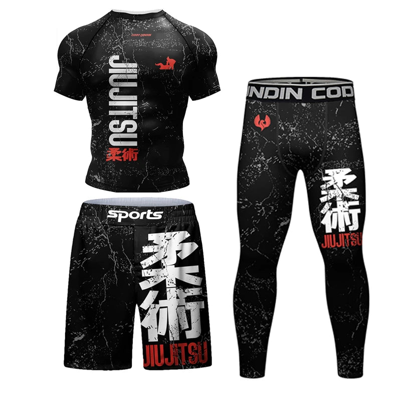 New Kimono Jiu Jitsu Rashguard for Men MMA T-Shirt+Pant 4Pcs/Set Muay Thai Shorts BJJ Rash Guard Gym Boxing Jerseys Sportswear