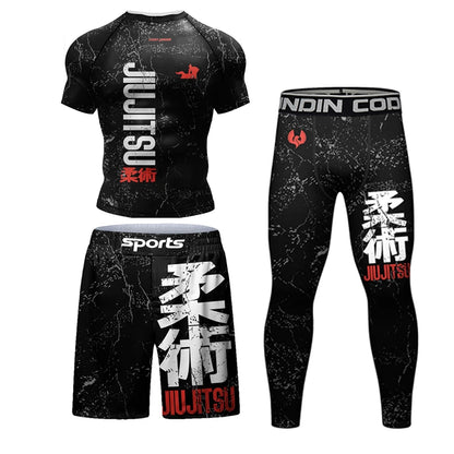 New Kimono Jiu Jitsu Rashguard for Men MMA T-Shirt+Pant 4Pcs/Set Muay Thai Shorts BJJ Rash Guard Gym Boxing Jerseys Sportswear