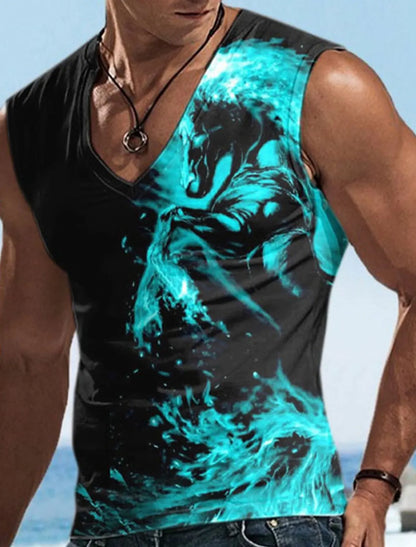 Hellfire Skull Cold Hd 3D Printed Men's and Women's T-Shirts Four Seasons Sports Sleeveless V-Neck Vest Oversized Men's Tops