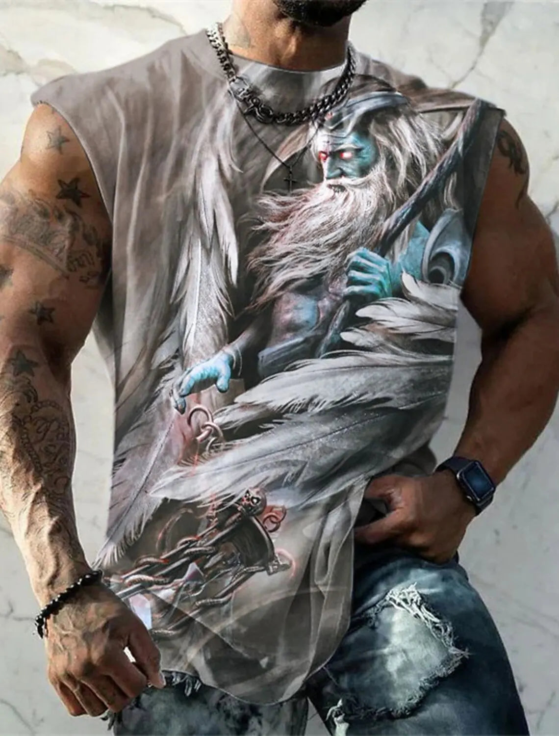 Men's Bottom Shirt Pattern Boat Rudder O Neck 3D Outdoor Street Sleeveless Printed Clothing Athletic Casual Big & Tall Tank Top
