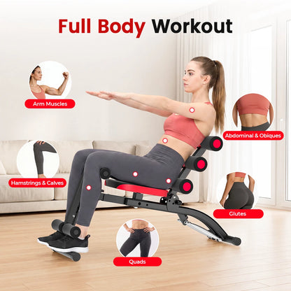6 in1 4-Level Adjustable Ab Workout Bench, Foldable Core Trainer for Home Gym, 300LB Capacity Full Body Exercise Machine, Compact Multifunctional Abdominal Workout Equipment for Abs, Legs, Glutes