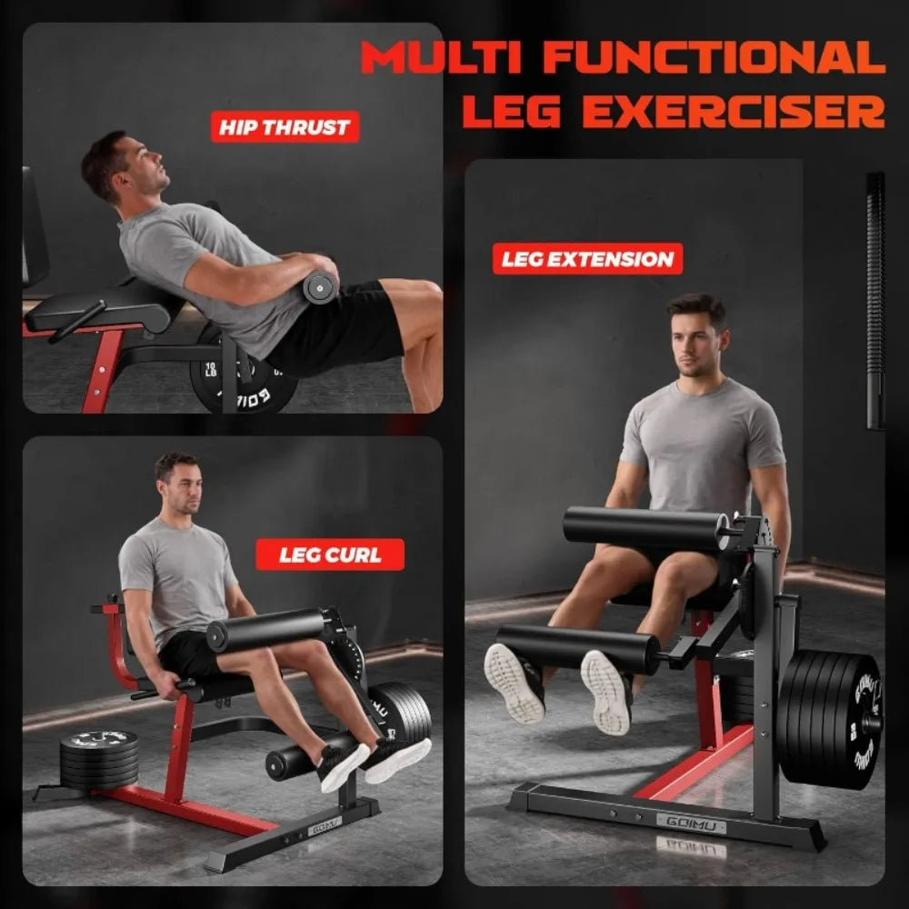 Adjustable Plate Loaded Leg Extension and Curl Machine 4 in 1 Home Gym for Lower Body Workout with Exercise Bench