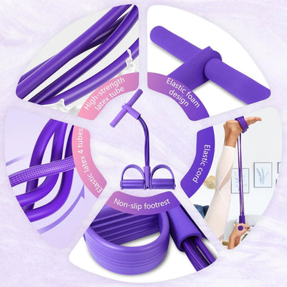 4-Tube Pedal Resistance Band Multifunction Tension Rope Elastic Yoga Puller Home Gym Body Stretching Trainer Workout Equipment