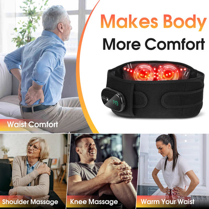 Rechargeable Heated Massage Belt 102pcs Red Light Beads Dual Motor Vibration Electric Heating Waist Massager with Extend Belt