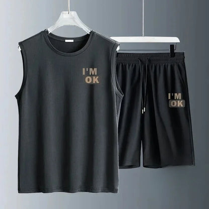 Men's Clothing Fashion Breathable Fitness Basketball Sports Quick Drying Suit Sleeveless T Shirt + Jogging Shorts Two-Piece Sets