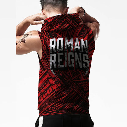 Men's Red Roman Reigns Fashion Basketball Hooded Tank 3D Print Breathable Gym Tank Top Sports Casual Sleeveless Hoodie 2026
