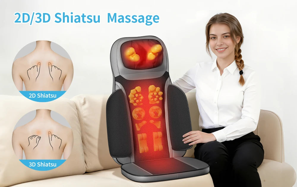 Shiatsu Neck Back Massager with Heat, Adjustable Massage Chair Pad Back Support Massage Seat Cushion for Full Body Massager Gifts for Dad Mom, Adjustable Intensity and Height for Office Chair and Home Use