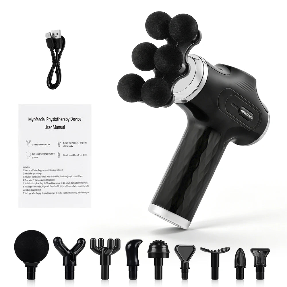 High Power Fascia Massage Gun Replaceable Massage Heads High-Frequency Vibration Body Massage Gun Full Body Muscle Relaxation