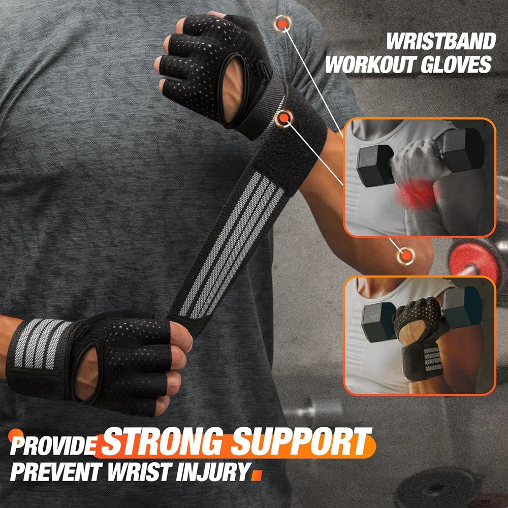 Fitness Gloves with Wrist Support, Non-Slip Weightlifting Gloves, Ideal for Crossfit, Essential Gym Gear for Men and Women