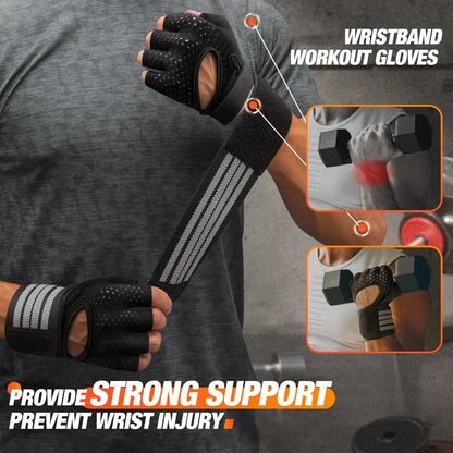 Fitness Gloves with Wrist Support, Non-Slip Weightlifting Gloves, Ideal for Crossfit, Essential Gym Gear for Men and Women