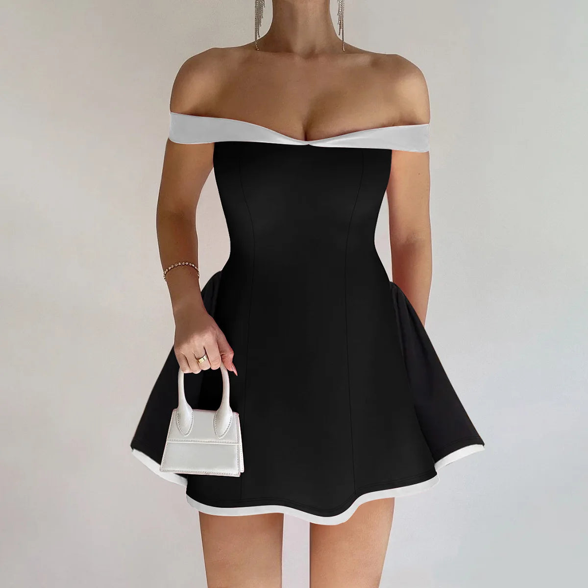 Women's Clothing 2025 Autumn New Arrival Contrast Color Design Sexy Tube Top Slim Fit Ruffle Dress Vestidos De Mujer