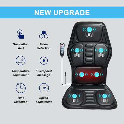 Massage Chair Pad with Heat, Back Massager Seat Cushion with 9 Modes for Pain Relief, Massage Pad for Office Home Car Relaxtion