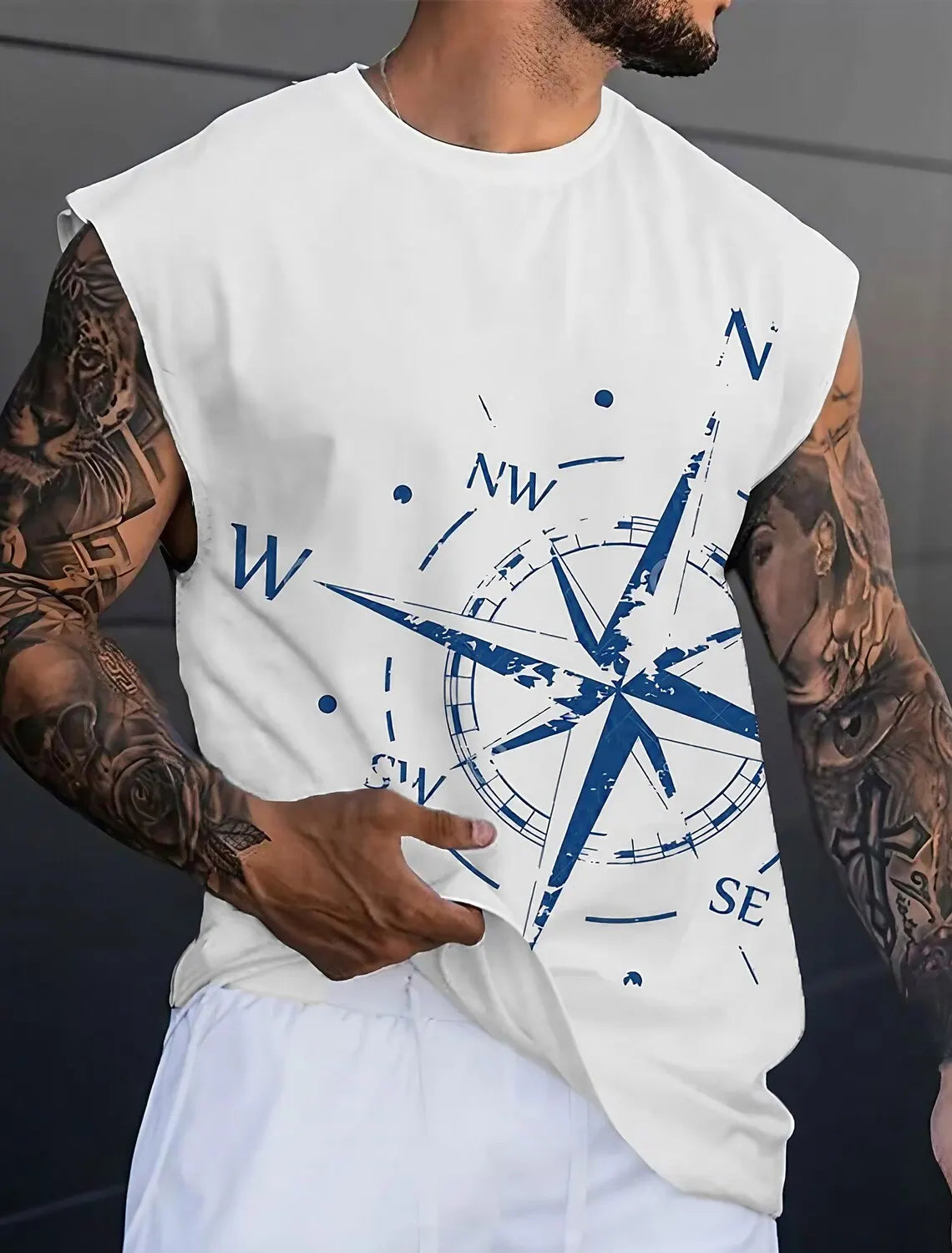 Men's Bottom Shirt Pattern Boat Rudder O Neck 3D Outdoor Street Sleeveless Printed Clothing Athletic Casual Big & Tall Tank Top