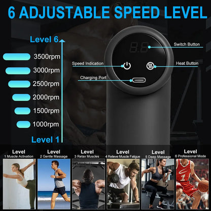 Deep Tissue Massage Gun with Heat Cold 6 Speeds Handheld Percussion Massager Fascia Gun For Body Back Neck Leg Massage Tools