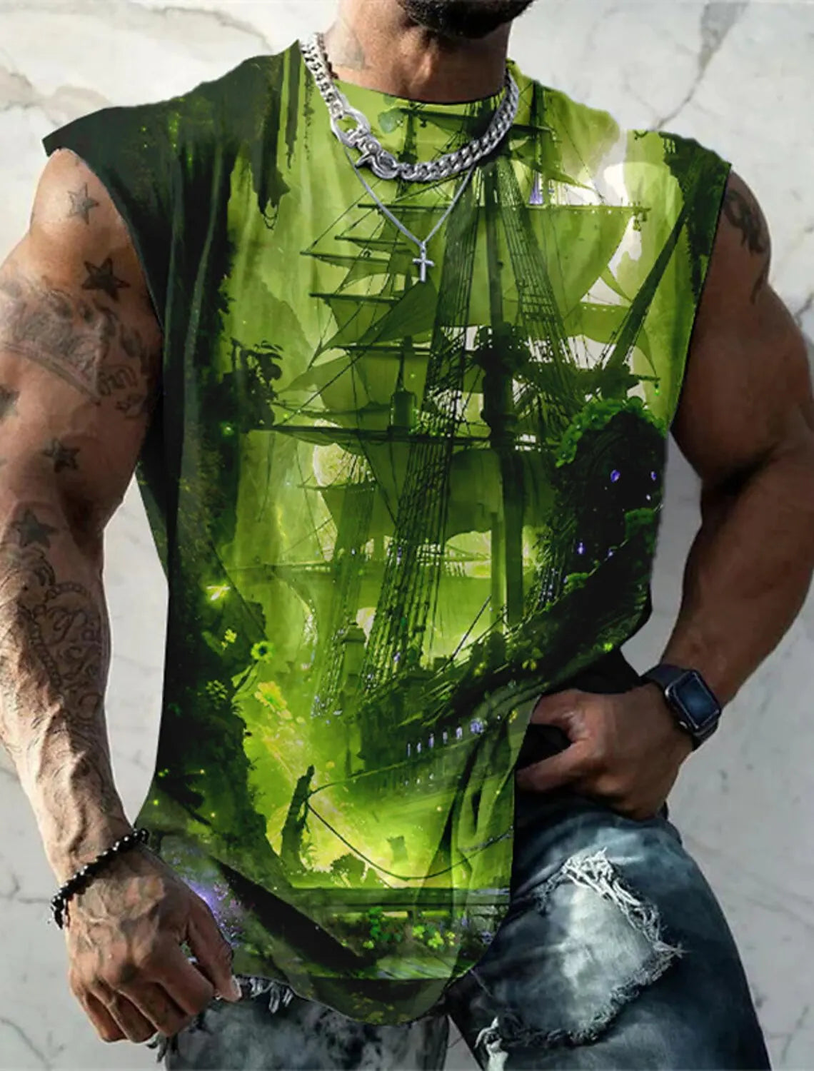 Men's Fitness Clothing 3D Phoenix Printed Sleeveless Shirt Running Sports Undershirt Mens Quick-Drying Bodybuilding Bottom Shirt