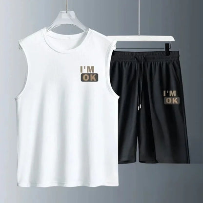 Men's Clothing Fashion Breathable Fitness Basketball Sports Quick Drying Suit Sleeveless T Shirt + Jogging Shorts Two-Piece Sets