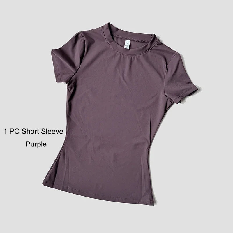 Yoga Set Women Sportswear Workout Clothes Athletic Wear Gym Legging Fitness Crop Top Short Sleeves Sports Suit