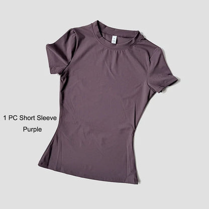 Yoga Set Women Sportswear Workout Clothes Athletic Wear Gym Legging Fitness Crop Top Short Sleeves Sports Suit