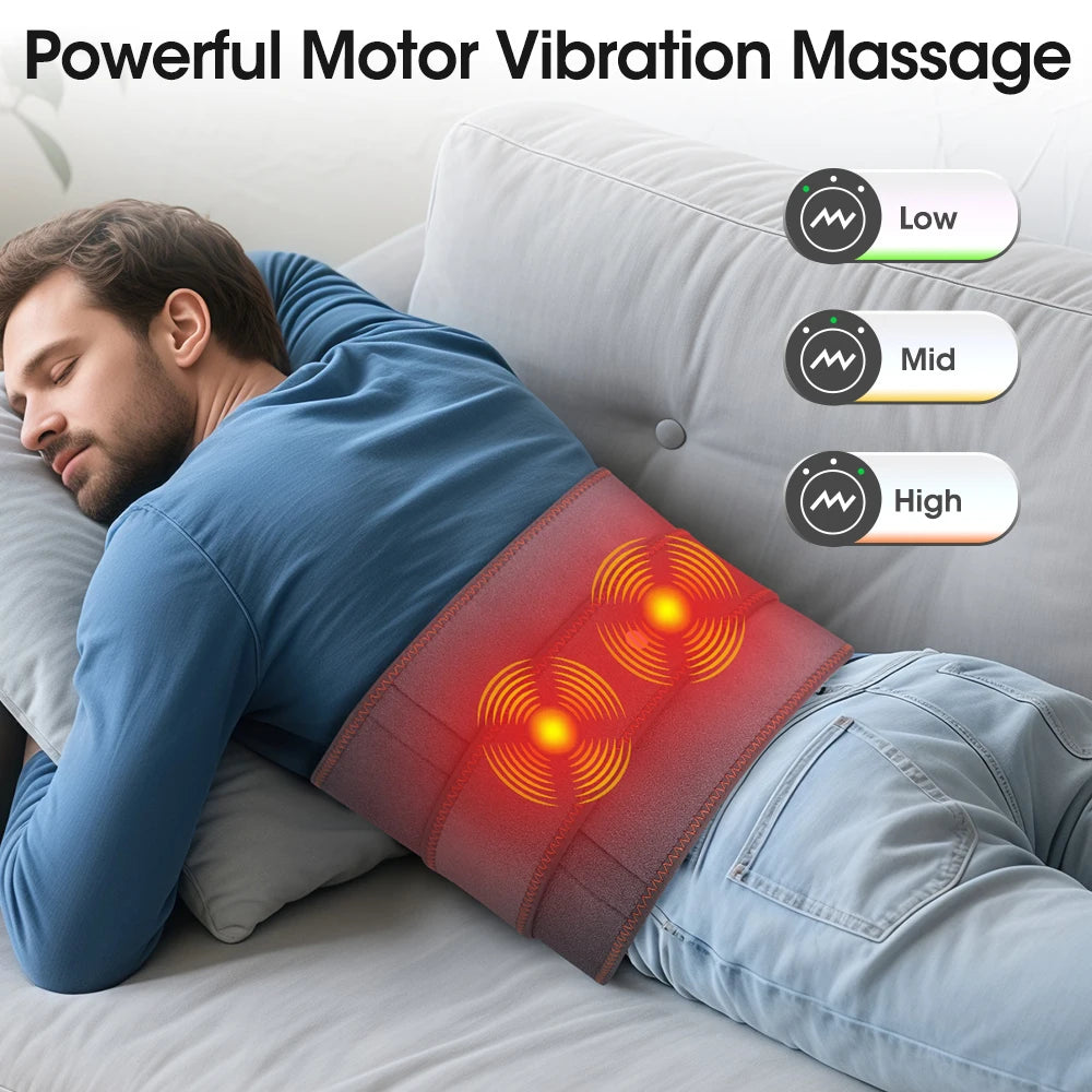 Heating Vibration Massager Belt, Dual Red Light Hot Compress Waist Support Brace Waist Back Massage Lumbar Support Belt