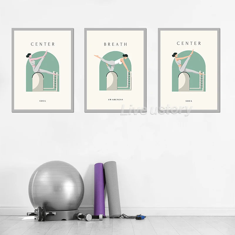 Yoga Asana Line Art Prints Pilates Teaching Posters Modern Minimalist Yoga Poses Canvas Painting Pilates Studio Wall Decor