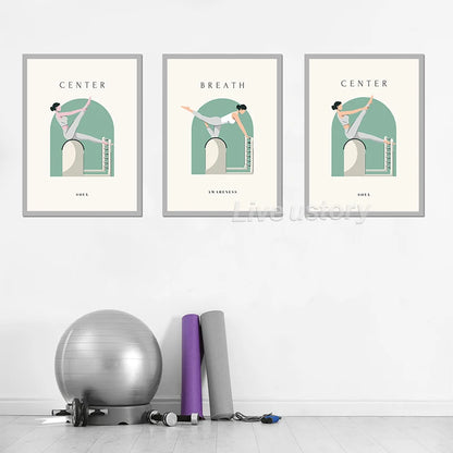 Yoga Asana Line Art Prints Pilates Teaching Posters Modern Minimalist Yoga Poses Canvas Painting Pilates Studio Wall Decor