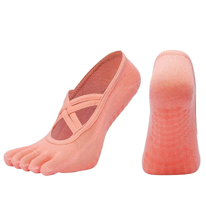 Yoga Socks Backless Breathable Bandage Low Cut Pilates Socks Women Silicone Anti-slip Five-Finger Gym Fitness Dance Sports Socks