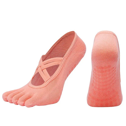 Yoga Socks Backless Breathable Bandage Low Cut Pilates Socks Women Silicone Anti-slip Five-Finger Gym Fitness Dance Sports Socks