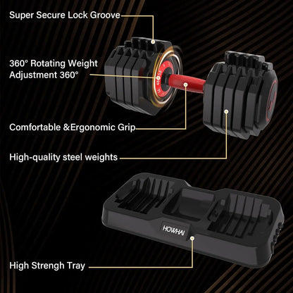 55lb Adjustable Dumbbell, 10 in 1 Hand Adjustable Weights Dumbbell with Anti-Slip Texture Handle, Exercise & Fitness, Custom