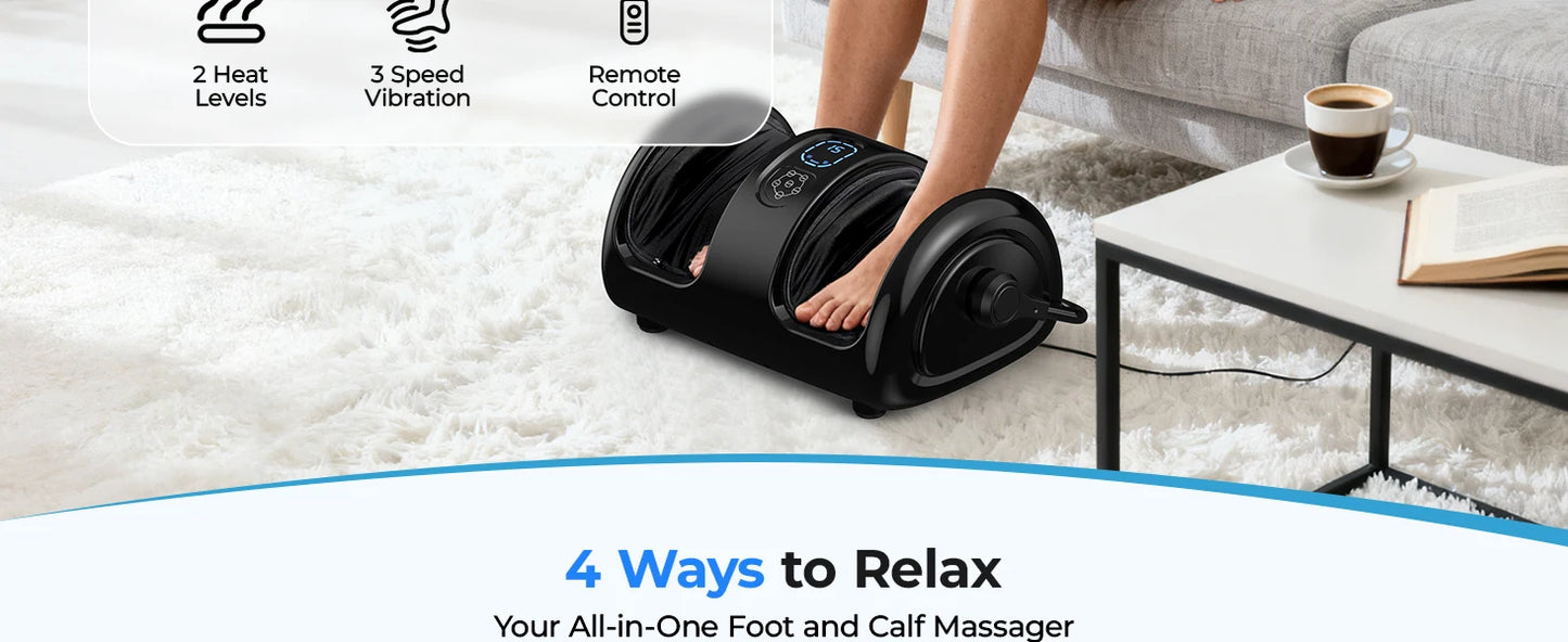 Shiatsu Foot Massager Calf Massage Machine Airbag Heated Vibration 3 Levels Detachable Kneading Massager Tired Relief Home Spa