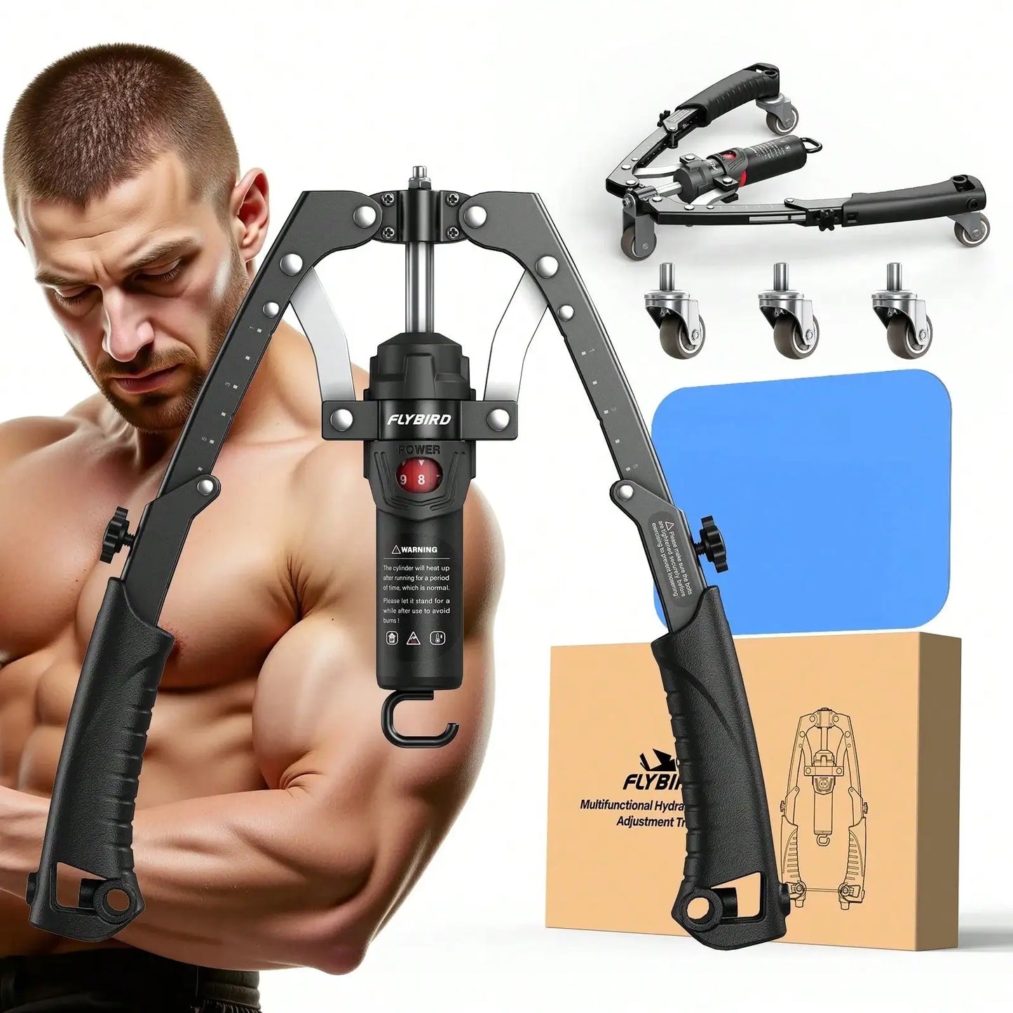 2-IN-1 Arm Trainer With Ab Roller Wheel, Adjustable 22-440lbs Hydraulic Power Chest, Shoulders, Forearm, Triceps &Amp; Core Muscle Strengthener (Includes Backpack & Pad)