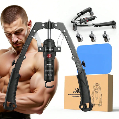 2-IN-1 Arm Trainer With Ab Roller Wheel, Adjustable 22-440lbs Hydraulic Power Chest, Shoulders, Forearm, Triceps &Amp; Core Muscle Strengthener (Includes Backpack & Pad)